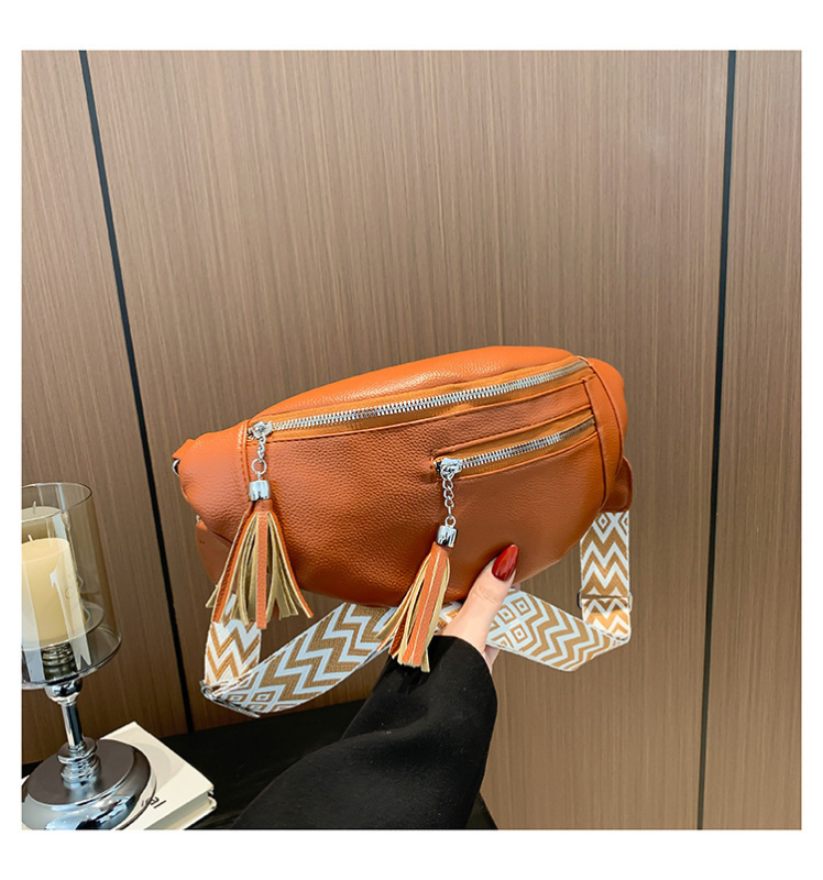 Női övtáska/keresztpántos táska bojt díszítéssel és széles vállpánttal | PU anyag, Street trend stílus, 2024 tavasz, Cipzár, Poliészter bélés