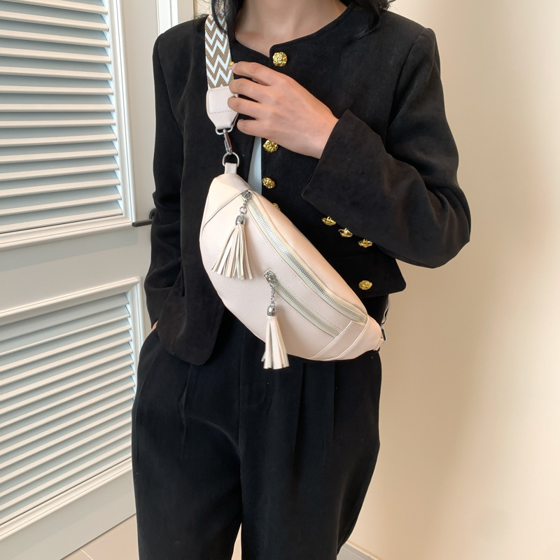 Női övtáska/keresztpántos táska bojt díszítéssel és széles vállpánttal | PU anyag, Street trend stílus, 2024 tavasz, Cipzár, Poliészter bélés