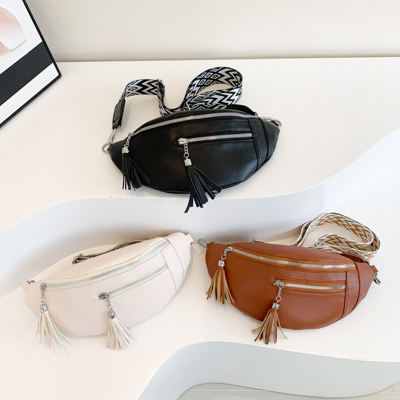 Női övtáska/keresztpántos táska bojt díszítéssel és széles vállpánttal | PU anyag, Street trend stílus, 2024 tavasz, Cipzár, Poliészter bélés