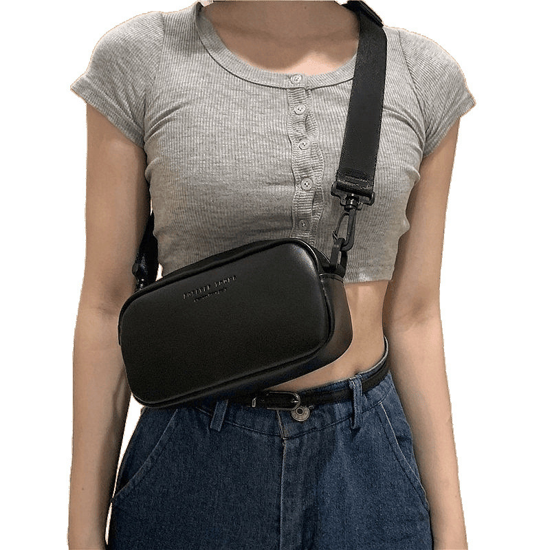 Korejskog stila: mini kvadratna crossbody torbica sa zatvaračem i PU podstavom, kyber-funkcionalni dizajn