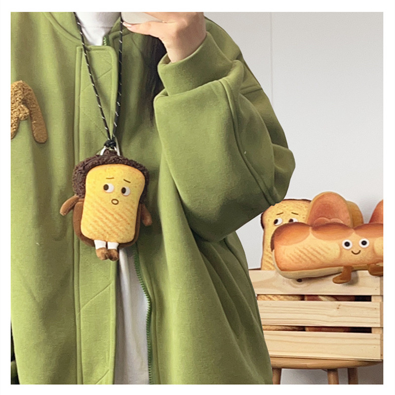 Torba preko ramena u obliku tosta, karikatura dizajn, pamuk, zatvarač, džep za ID, ulični stil Cat Fan