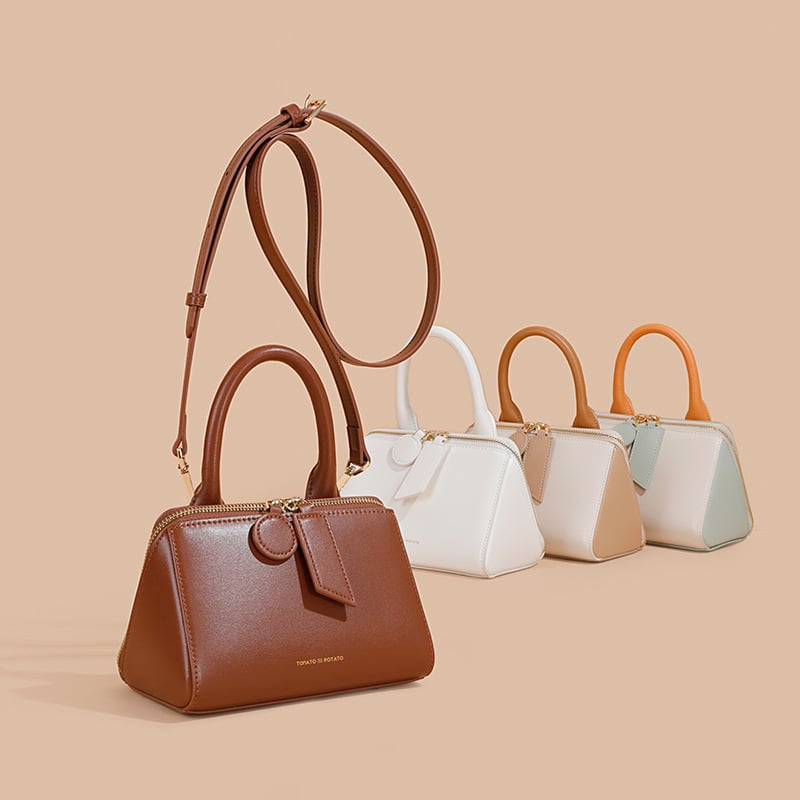 Ženska torbica od praveće kože, crossbody – horizontalno kvadratnog oblika, zatvarač, dvostruka koža, jedna naramenica, TOMATO&POTATO