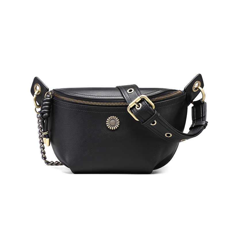 Valódi bőr crossbody táska, street-stílus, 2025 ősz, cipzáros záródás, belső cipzáros zseb