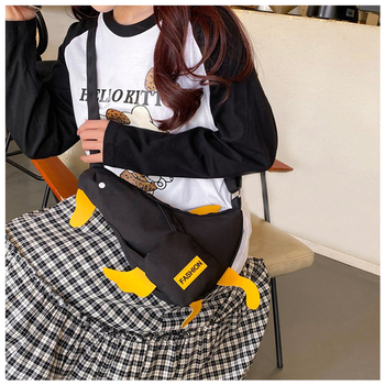 Krosbody torba u japanskom stilu s motivom patke, platnena tkanina, zatvarač, pretinac za telefon, poliester podstava