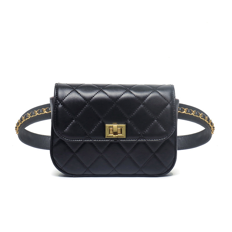 Borsetă din piele naturală, stratul întâi, model pătrat diamantat, curea lată