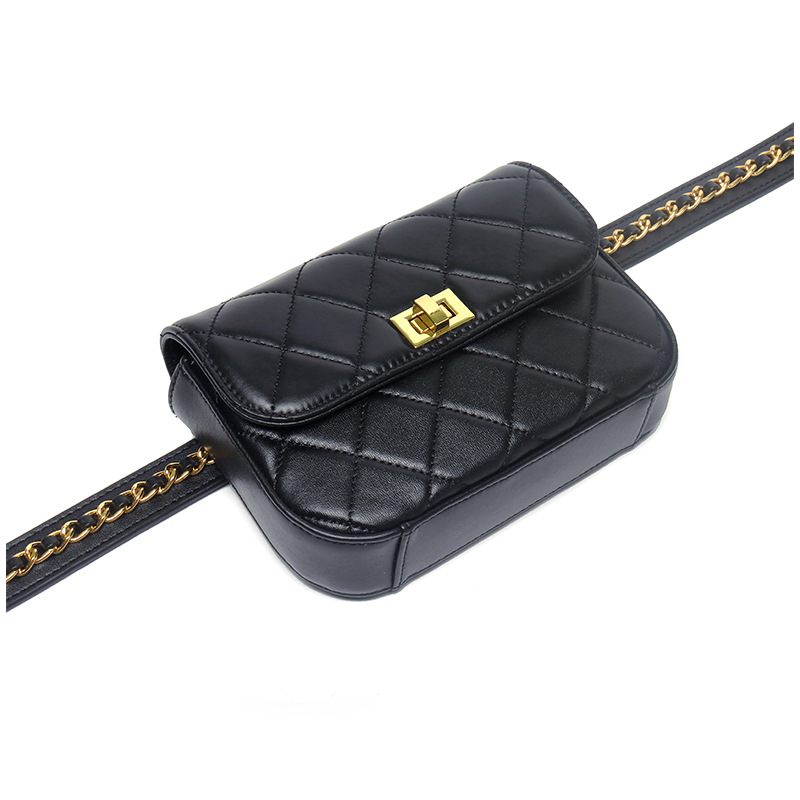 Borsetă din piele naturală, stratul întâi, model pătrat diamantat, curea lată