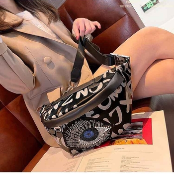 Ženska chest bag u korejskom stilu s rhinestones, platnena konstrukcija, zatvarač, mekana tekstura, svakodnevna upotreba