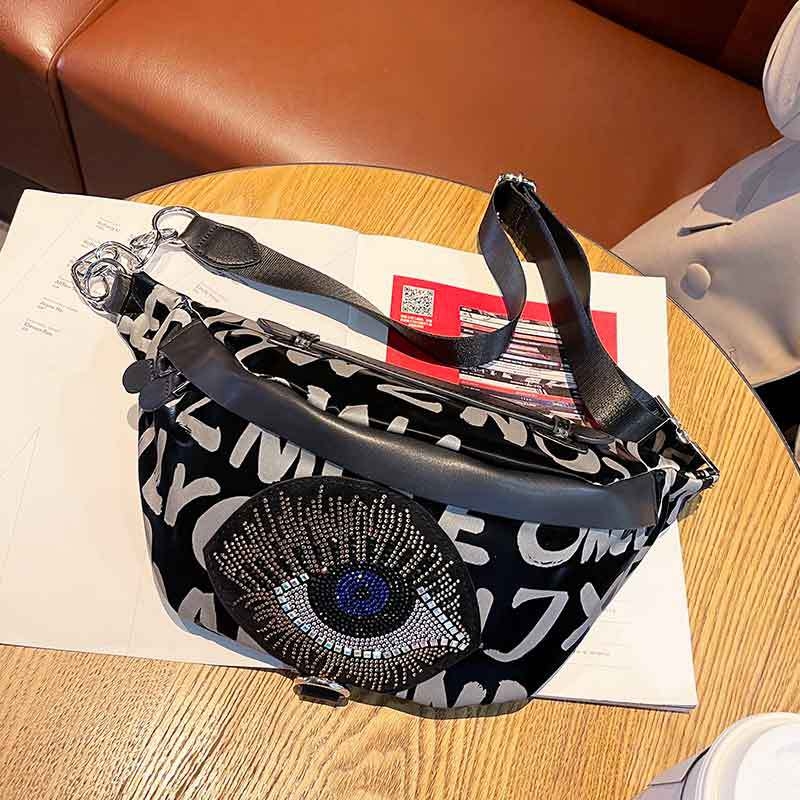Ženska chest bag u korejskom stilu s rhinestones, platnena konstrukcija, zatvarač, mekana tekstura, svakodnevna upotreba