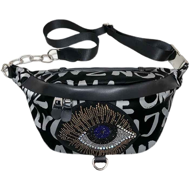 Ženska chest bag u korejskom stilu s rhinestones, platnena konstrukcija, zatvarač, mekana tekstura, svakodnevna upotreba