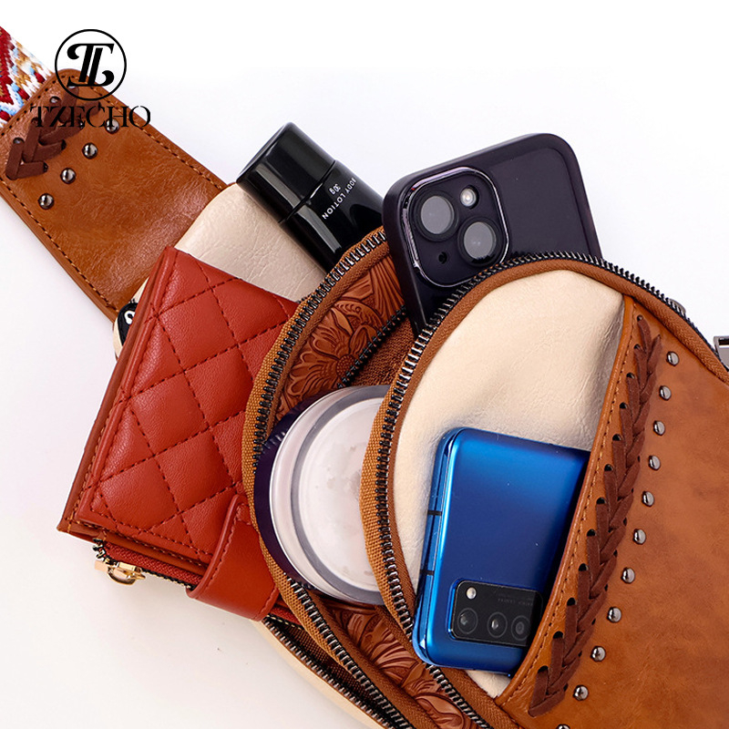 Patchwork PU Crossbody torba s kopčom na zip, unutarnja džep na zip i džep za ID, marka TIANZI, jesen 2024