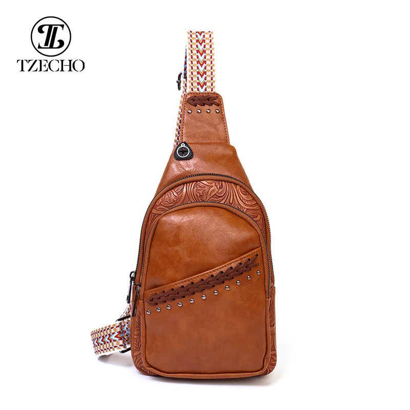 Patchwork PU Crossbody torba s kopčom na zip, unutarnja džep na zip i džep za ID, marka TIANZI, jesen 2024
