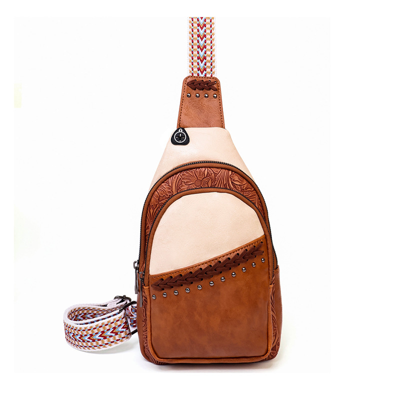 Patchwork PU Crossbody torba s kopčom na zip, unutarnja džep na zip i džep za ID, marka TIANZI, jesen 2024