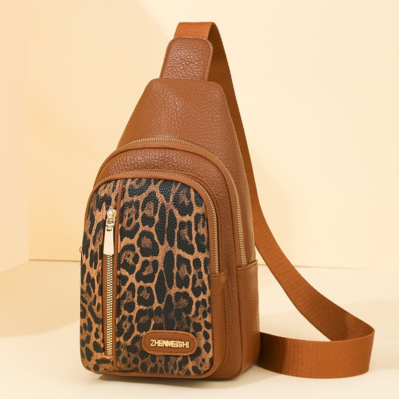 PU crossbody torba s leopard printom, zatvaračem, pretincima za telefon i osobnu iskaznicu