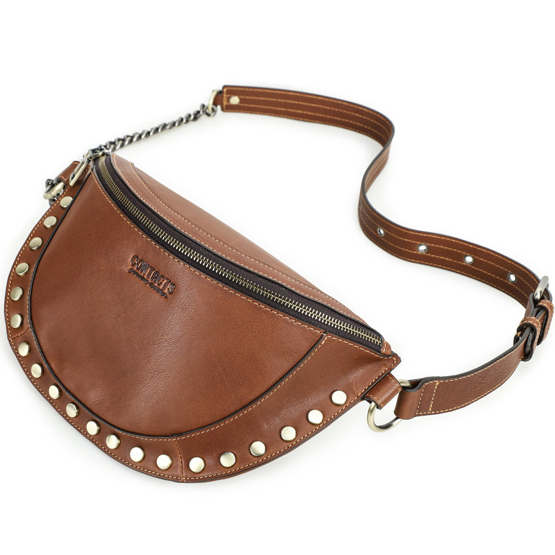 Black Angel ženska kožna crossbody torba za pojas, street trend stil, prava koža, unutarnji džep sa zatvaračem i džep za mobitel