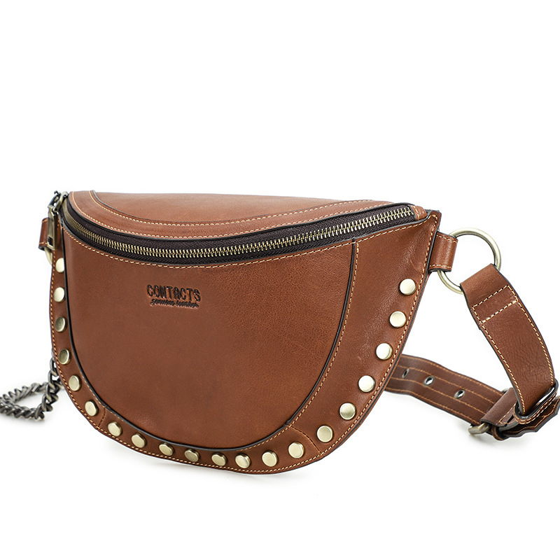 Black Angel ženska kožna crossbody torba za pojas, street trend stil, prava koža, unutarnji džep sa zatvaračem i džep za mobitel