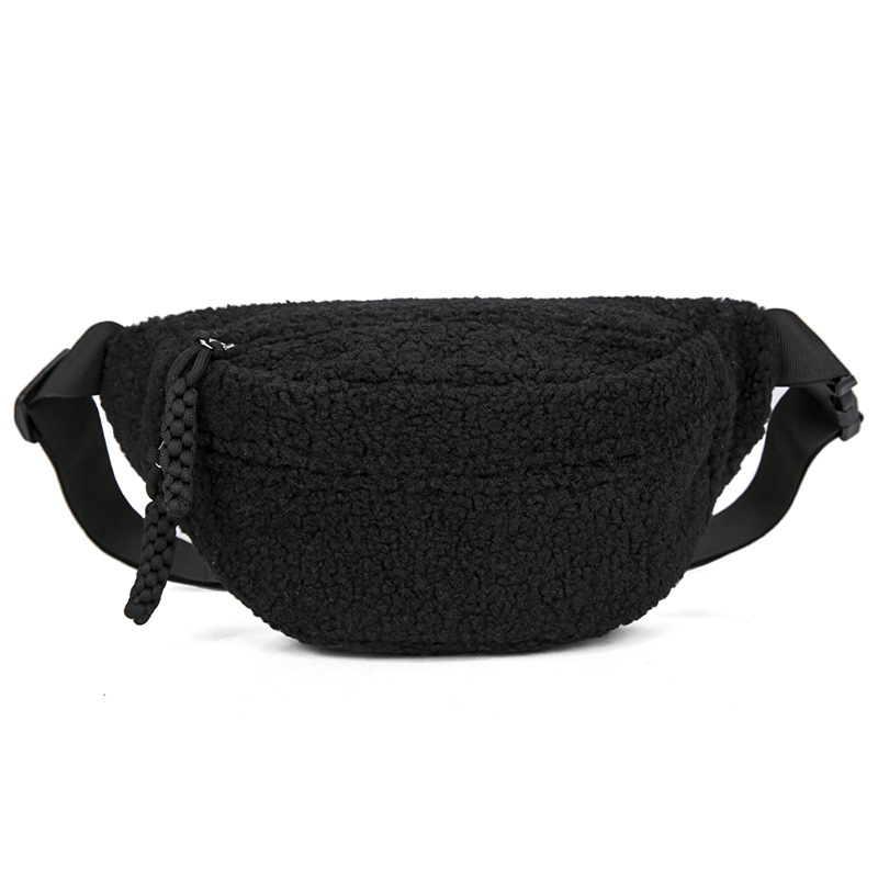 Plušasta torba oko struka za žene, ulični stil, crossbody torba sa zatvaračem, džep za telefon, zimska 2025