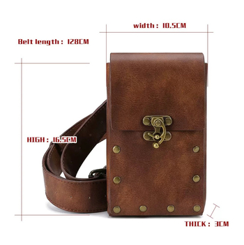 Steampunk torbica za telefon na pojas, unisex, PU materijal, PVC podstava, zatvaranje poklopcem, Yaozhou, proljeće 2025