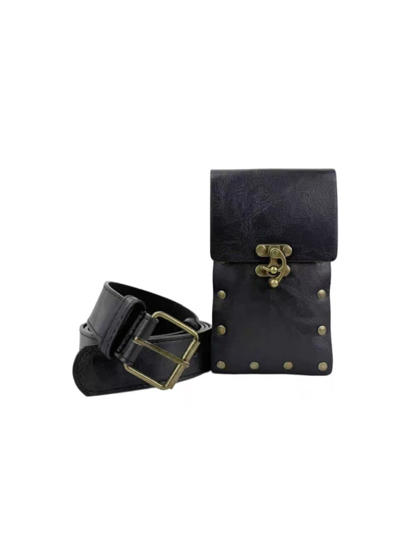 Steampunk torbica za telefon na pojas, unisex, PU materijal, PVC podstava, zatvaranje poklopcem, Yaozhou, proljeće 2025