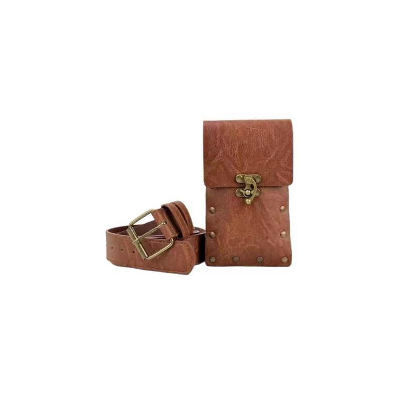 Steampunk torbica za telefon na pojas, unisex, PU materijal, PVC podstava, zatvaranje poklopcem, Yaozhou, proljeće 2025