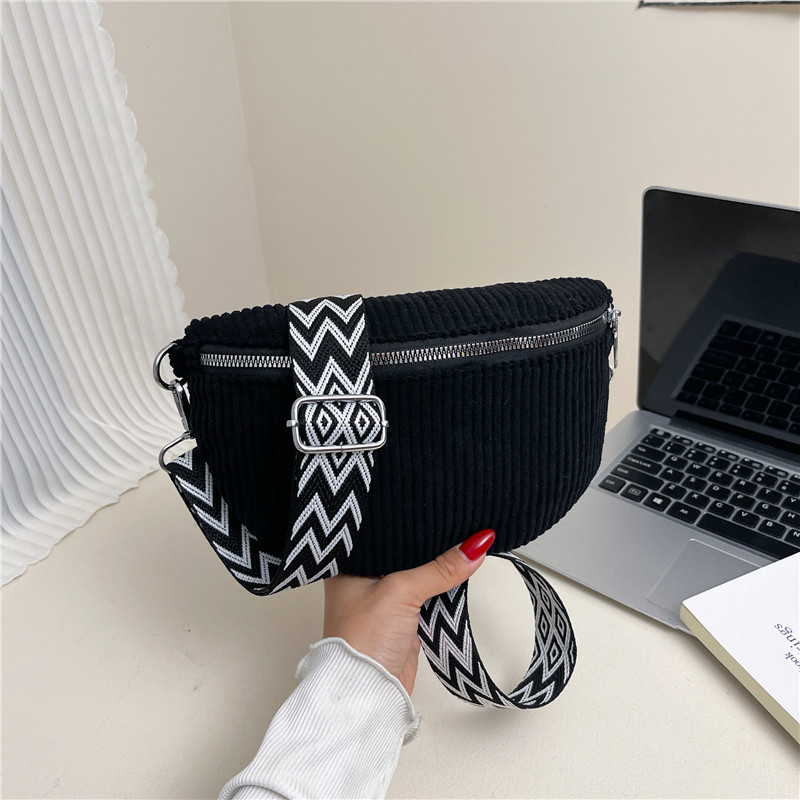 Crossbody torba od Corduroy materijala, školjkasti oblik, zatvarač i skriveni džep, podstava od poliestera