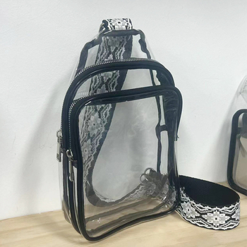 Prozirna PVC torbica za pojas sa zipom, ulični stil, unutarnji džep sa zipom, težina 210 g