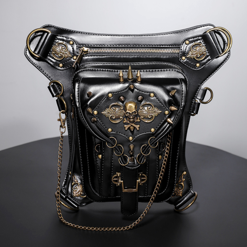 Kros torba s motivom lubanje u steampunk lokomotiva stilu; PU materijal; verticalni kvadratni oblik; zatvarač; unutarnji džepovi: džep sa zatvaračem i džep za mobitel