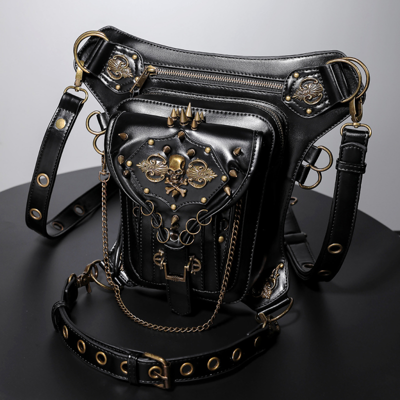 Kros torba s motivom lubanje u steampunk lokomotiva stilu; PU materijal; verticalni kvadratni oblik; zatvarač; unutarnji džepovi: džep sa zatvaračem i džep za mobitel