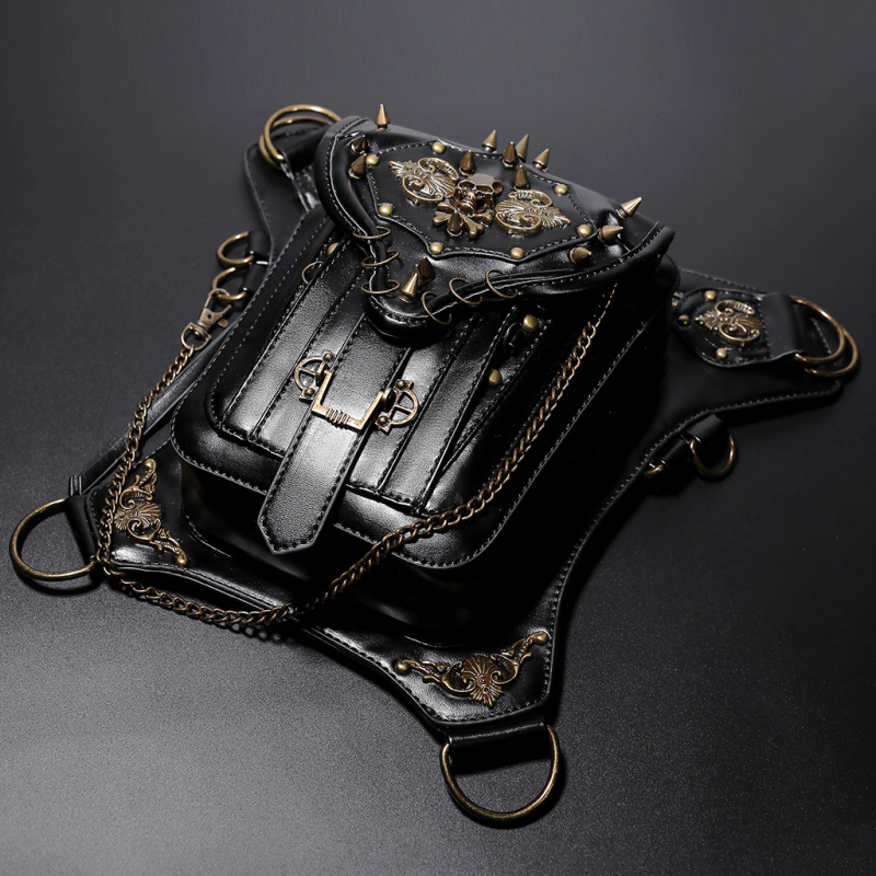 Kros torba s motivom lubanje u steampunk lokomotiva stilu; PU materijal; verticalni kvadratni oblik; zatvarač; unutarnji džepovi: džep sa zatvaračem i džep za mobitel
