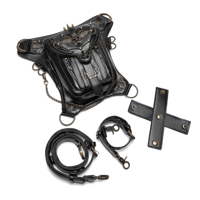 Kros torba s motivom lubanje u steampunk lokomotiva stilu; PU materijal; verticalni kvadratni oblik; zatvarač; unutarnji džepovi: džep sa zatvaračem i džep za mobitel