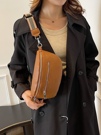 PU kožna crossbody torba sa zatvaračem, mekana površina, poliester podstava, džep za telefon, unutarnji patch džep, proljeće 2025