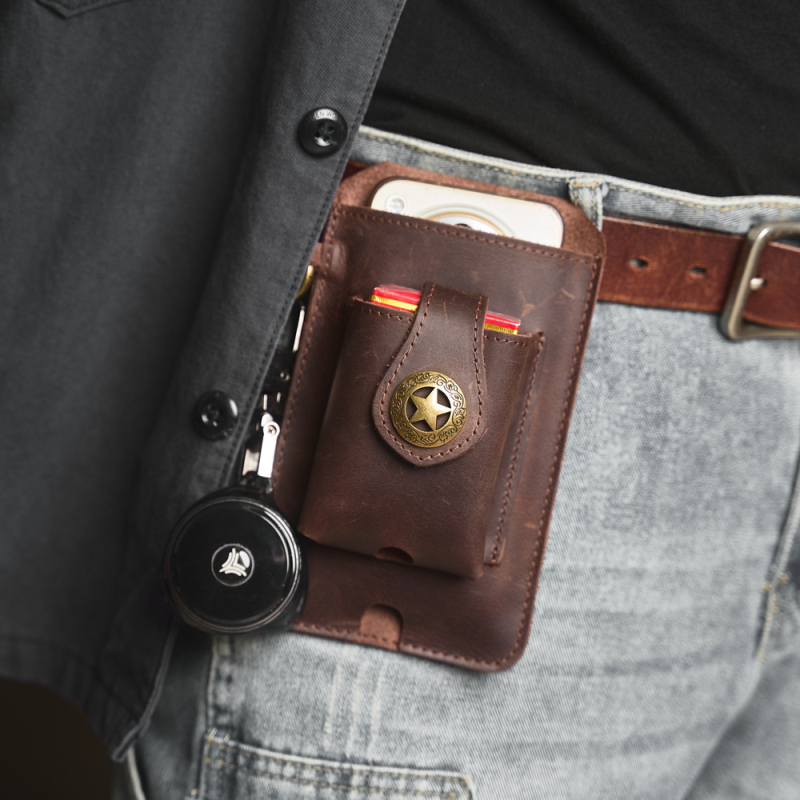 Férfi derék táska telefonhoz (Anyag: valódi bőr; Bőr típusa: első réteg; Funkció: kopásálló; Belső: marhabőr)