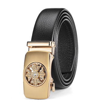 Férfi öv valódi marhabőrből, csat anyaga: cinkötvözet, automatikus záródás, szélesség 2–4 cm, elektroplatírozott felület, stílus: üzleti, minimalist, elegáns