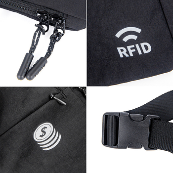 Sportska torbica za pojas s RFID zaštitom, vodootporan najlon, unisex, tanak dizajn, za vanjske sportove