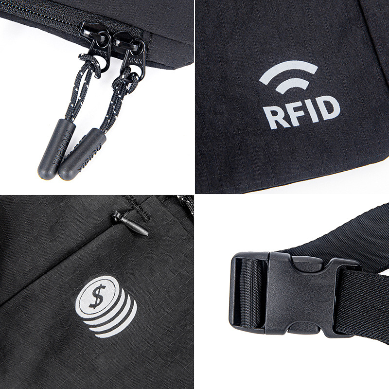 Sportska torbica za pojas s RFID zaštitom, vodootporan najlon, unisex, tanak dizajn, za vanjske sportove