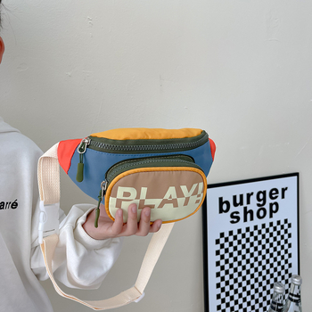 Geantă de umăr pentru copii cu model de litere, material nylon, căptușeală de poliester, respirabilă și rezistentă la uzură, cu o singură curea