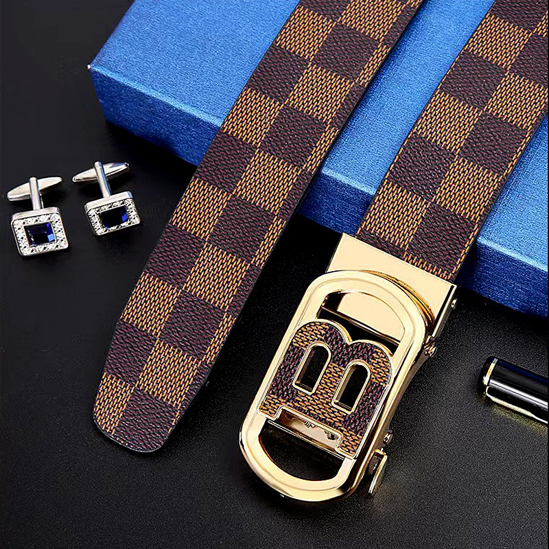 Férfi öv automata csattal, műbőr, vas csattal, szélesség 2-4 cm, üzleti városi stílus