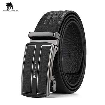 Férfi bőrszíj első rétegű tehénbőrből, krokodil mintával, ötvözetes csattal, téglalap alakú automata csattal