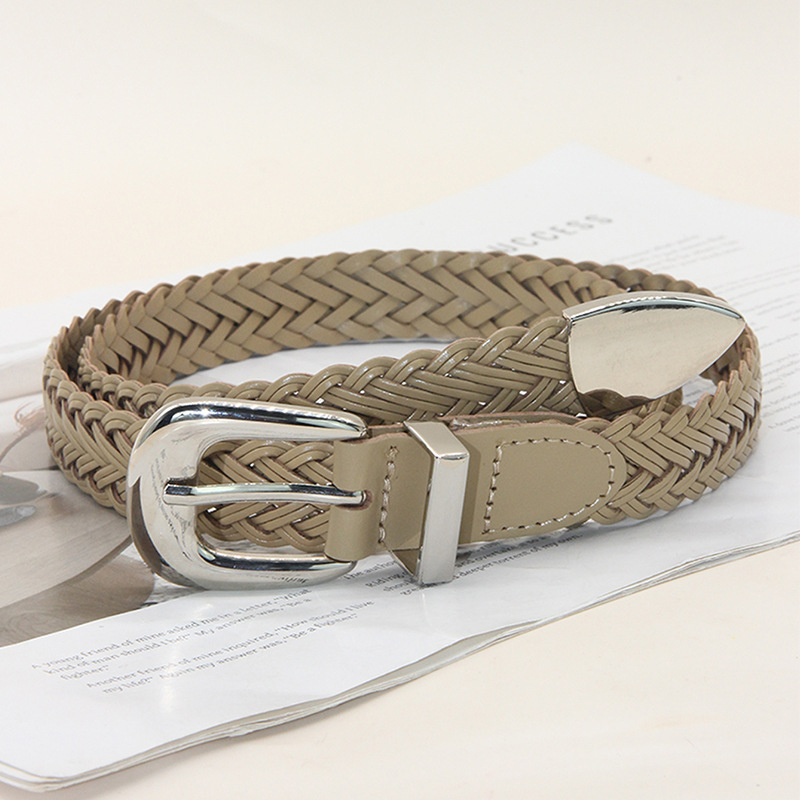 Ženski tkanni retro pojas, prirodna koža, kopča s iglom, širina 2–4 cm, literarno-retro stil