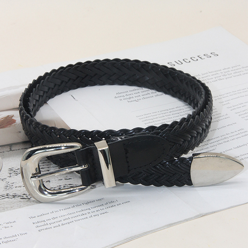 Ženski tkanni retro pojas, prirodna koža, kopča s iglom, širina 2–4 cm, literarno-retro stil