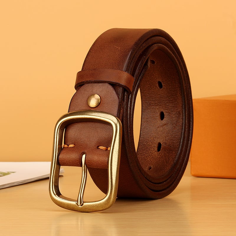 Férfi bőrszíj, felső rétegű bőr, japán csat, 38 mm szélesség, retro stílus