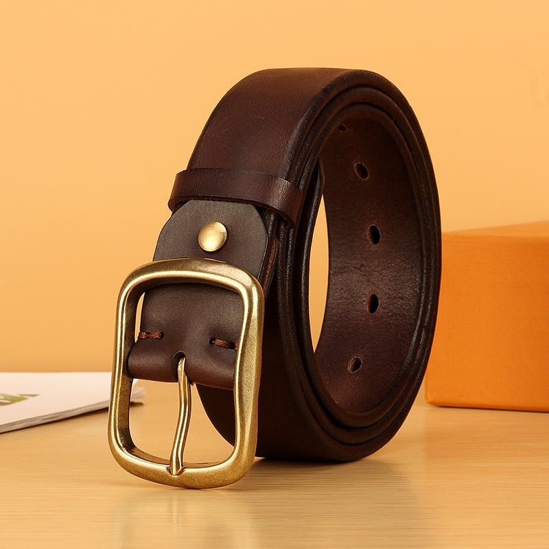 Férfi bőrszíj, felső rétegű bőr, japán csat, 38 mm szélesség, retro stílus
