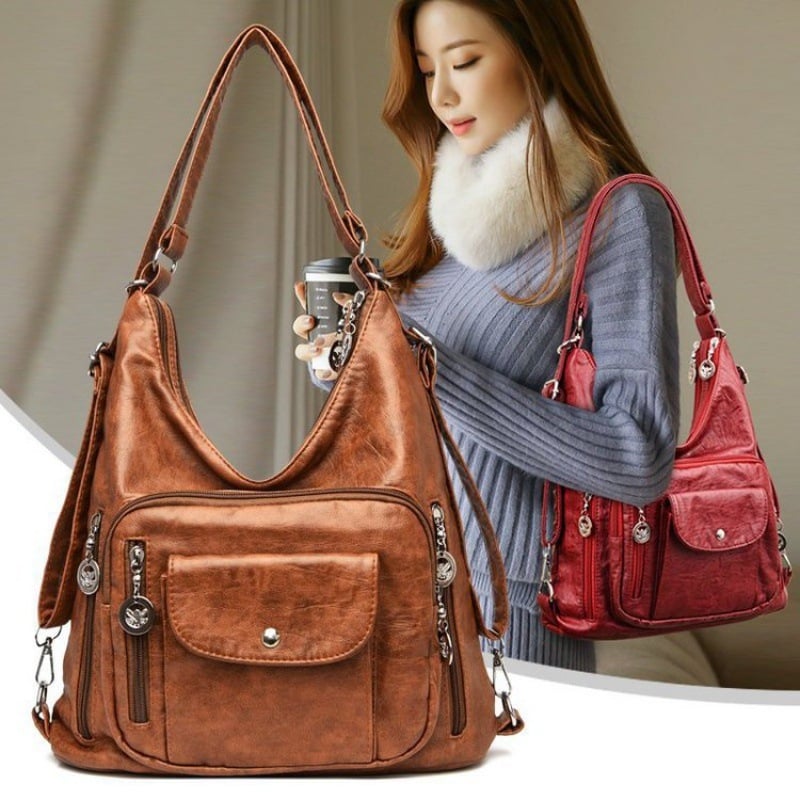 Ai Fashion PU Bucket Bag - Velika ženska torbica s zatvaračem, vertikalno kvadratnog oblika, 3D vanjski dio, unutarnji džepovi, dvije naramenice