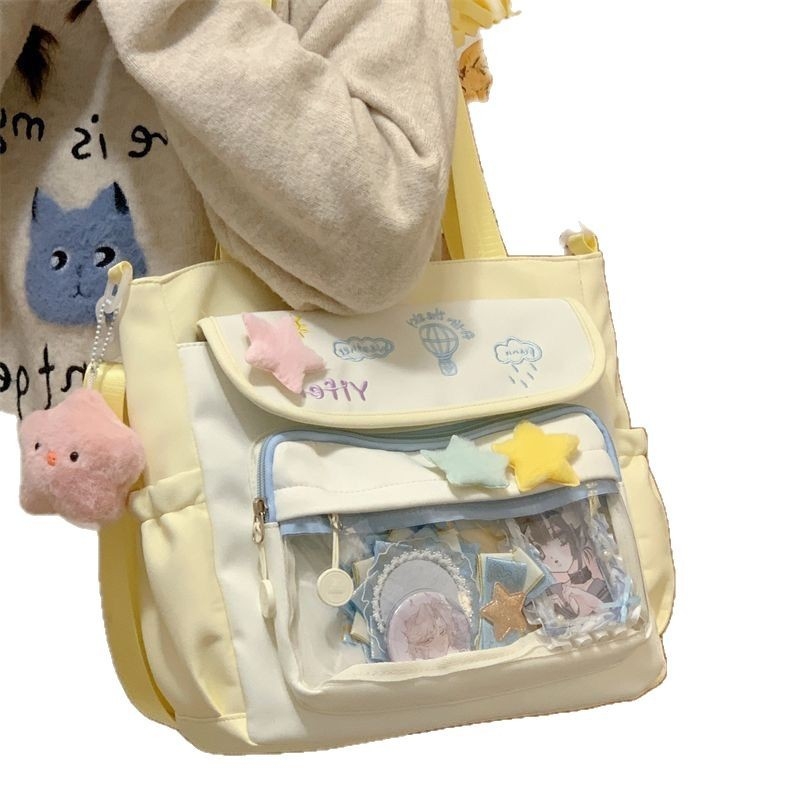 Denim tote torba s izvezenim motivom, vodoravni kvadratni oblik, zip zatvarač, unutarnja džep