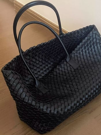 Дамска чанта Tote, ръчно тъкана, голям капацитет, PU материал, подплата от изкуствена кожа, хоризонтална квадратна форма, отворен дизайн, вътрешен джоб за телефон, две дръжки, лято 2025