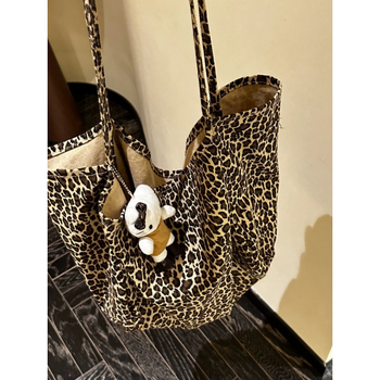 Platnena tote torba s leopardim uzorkom, velik kapacitet, dvostruke ručke, džep za mobitel