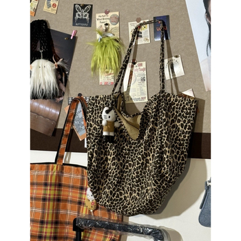 Platnena tote torba s leopardim uzorkom, velik kapacitet, dvostruke ručke, džep za mobitel