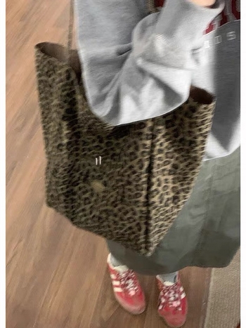 Ženska torba od platna s leopard printom, velika kapaciteta, dvostruki kaiševi, vertikalni kvadratni oblik, otvoreni džep, podstava od poliestera