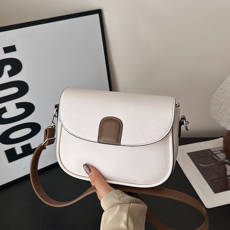 Elegantna PU sedlasta torbica za žene, jesensko 2025 izdanje, gradski jednostavan stil, mini crossbody s horizontalnim kvadratnim oblikom, otvor s poklopcem, unutarnja struktura: džep sa zipom i džep za telefon