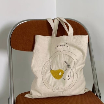 Tote чанта от памук и лен, градски стил, с джоб на цип и полиестер подплата, вертикална квадратна форма