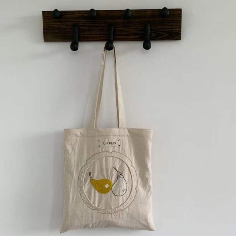 Tote чанта от памук и лен, градски стил, с джоб на цип и полиестер подплата, вертикална квадратна форма